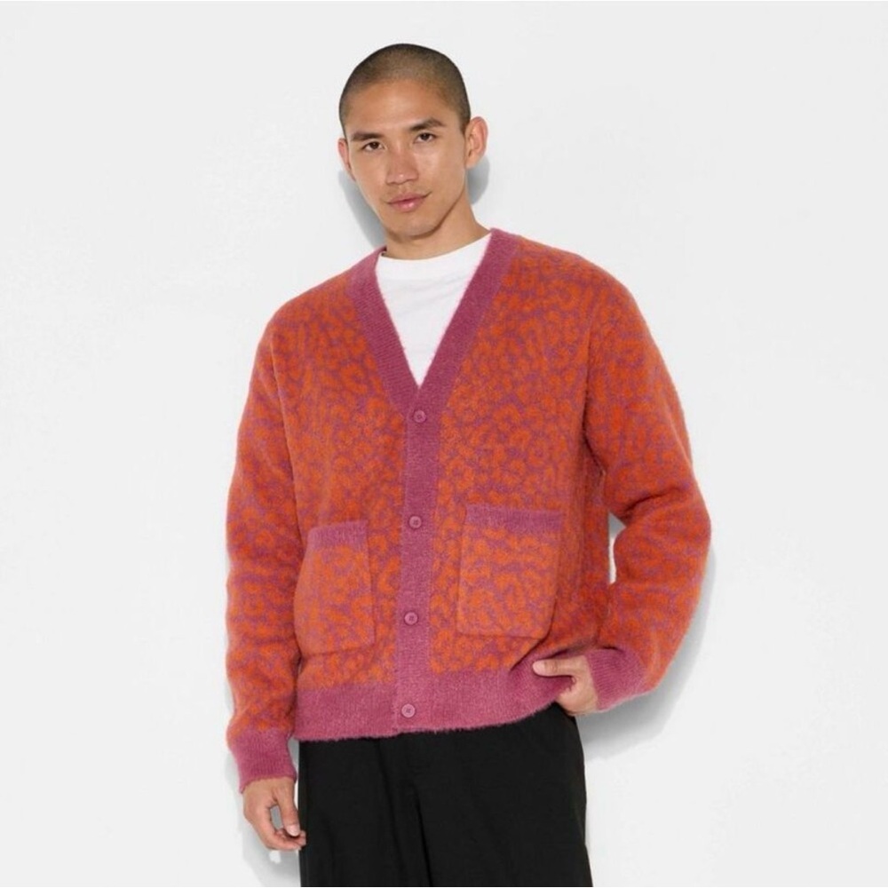 Men’s Pink and Orange Button Up Cardigan - Picture 2 of 9